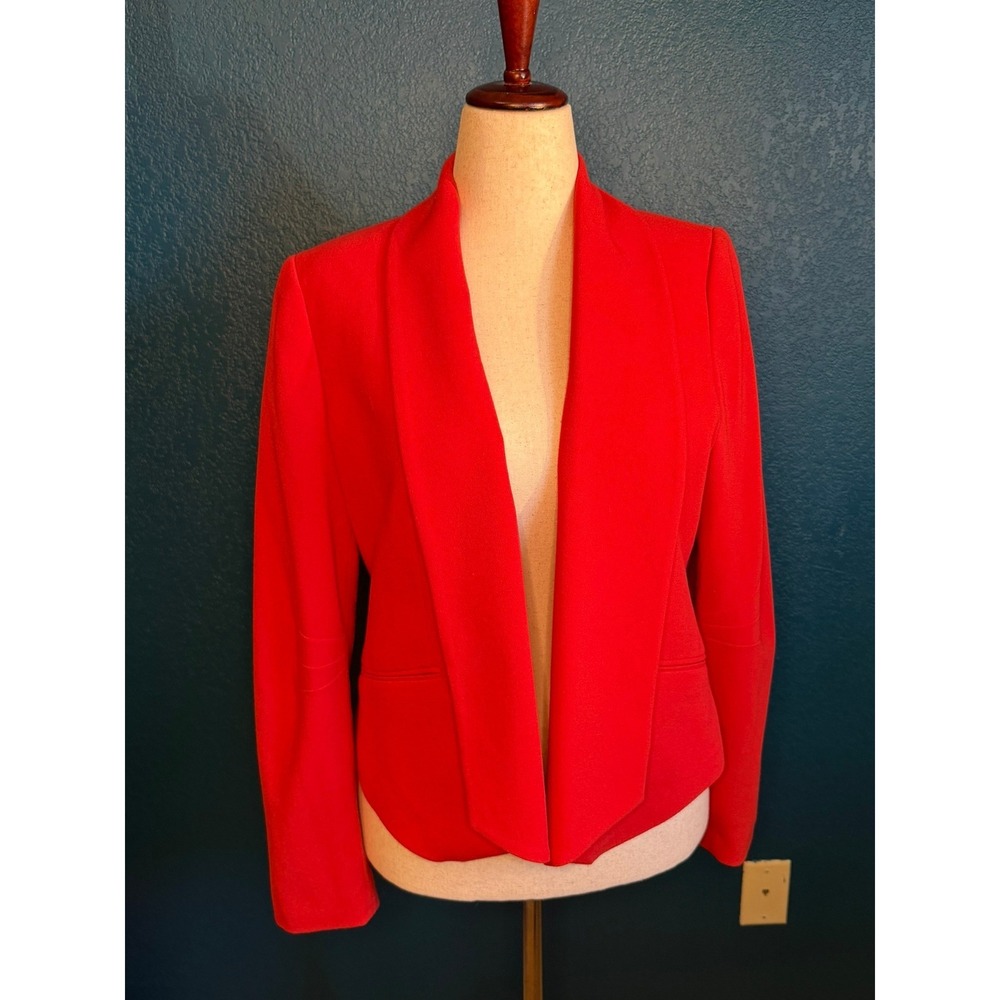 Calvin Klein Womens Red Open Front Shawl Collar Blazer Jacket  Size 12